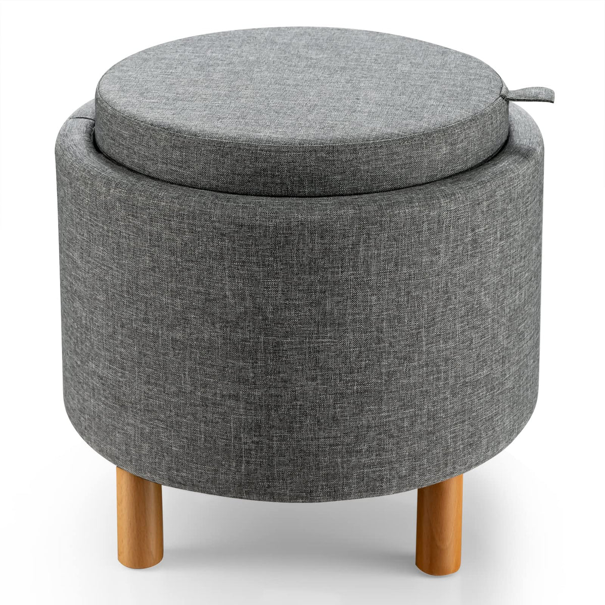 Giantex Round Storage Ottoman w/ Tray, Accent Storing Footrest w/ Soft Padding