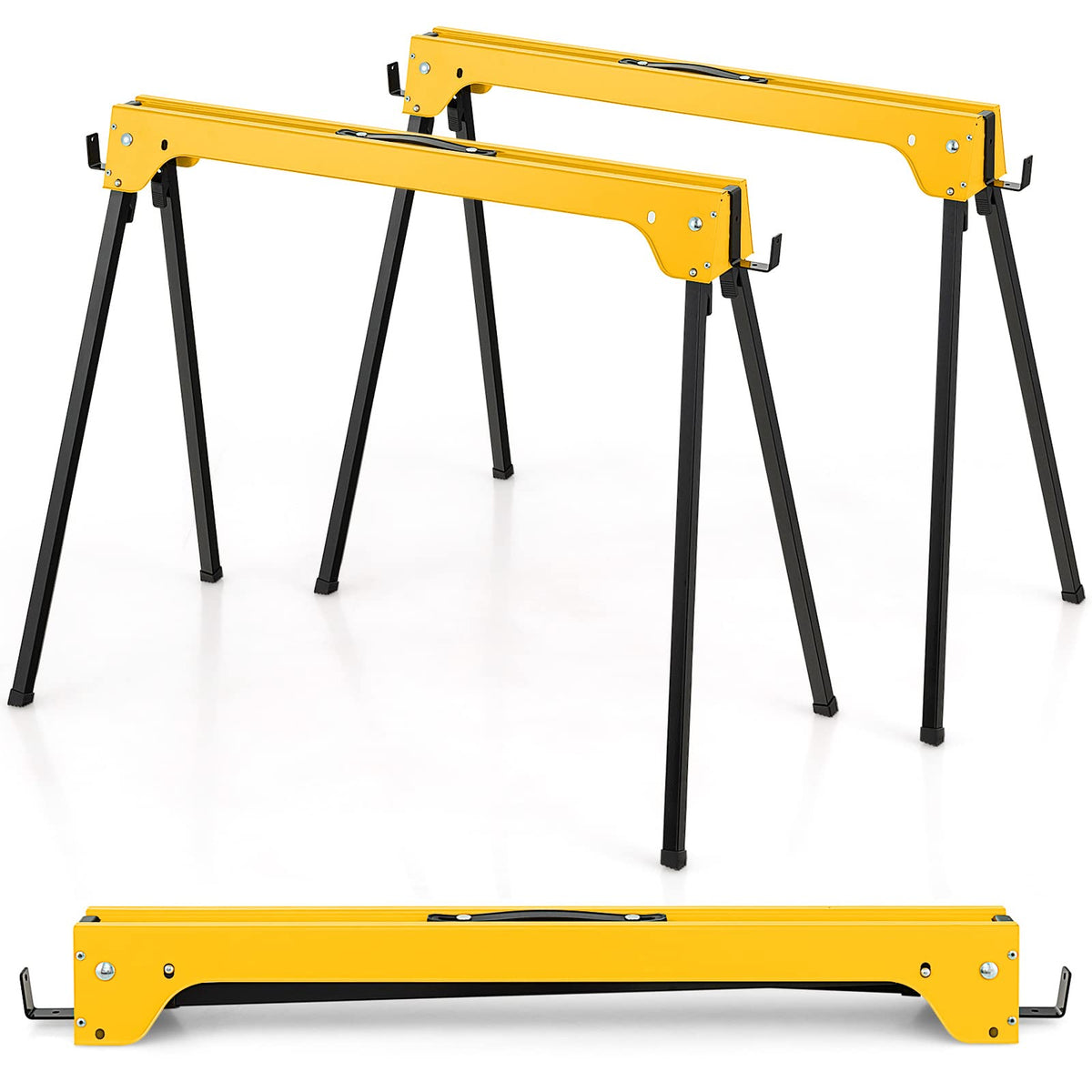 2x Folding Sawhorses Metal Trestle Stand 600kg Capacity Lightweight & Portable