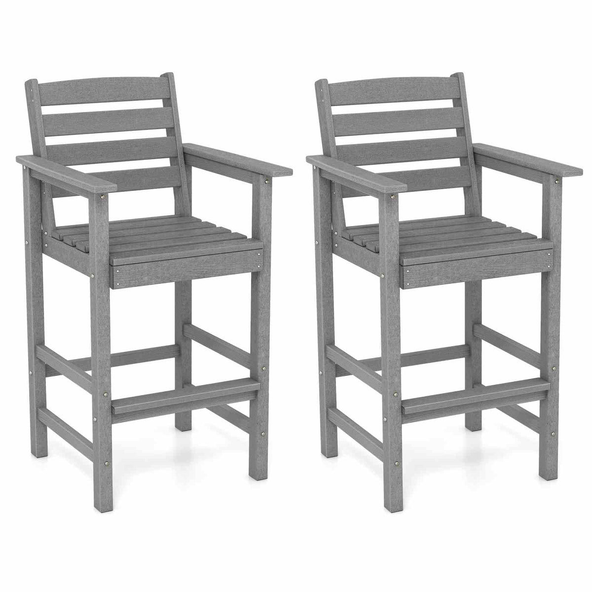 Patio Adirondack Bar Chairs Set of 2, HDPE Bar Height Chairs w/Wide Armrests & Footrest