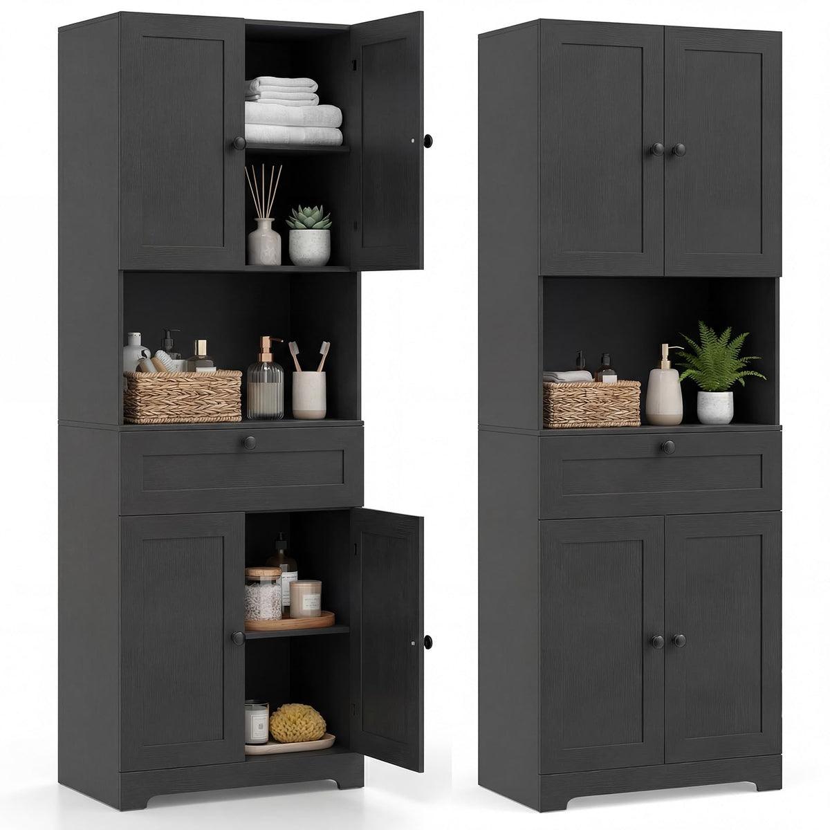Tall Bathroom Cabinet, Freestanding Storage Cabinet with 4 Doors & 1 Drawer