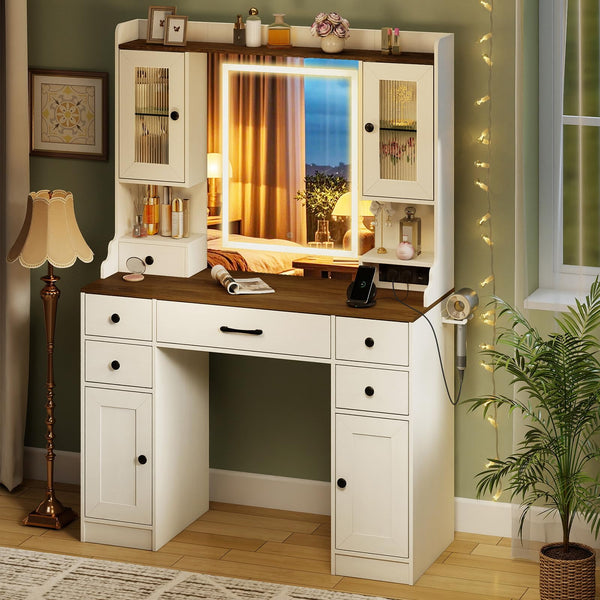 Giantex Vanity Desk with Mirror & Lights, Modern Dressing Table