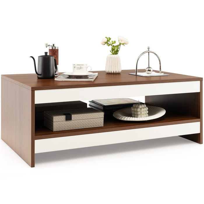 Giantex 94.5 cm Coffee Table, Two-Tier Coffee Table with Storage Shelf