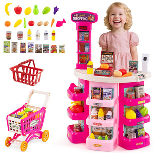 76PCS Supermarket Playset, Kids Pretend Play Grocery Store Set with Shopping Cart