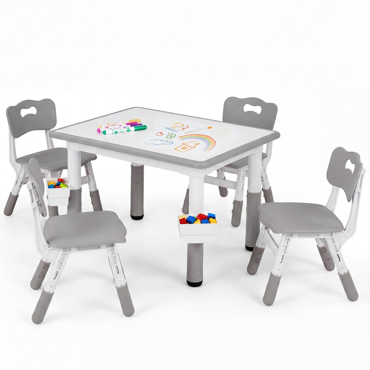 Kids Table and 4 Chairs Set, Height Adjustable Toddler Desk and Chair Set