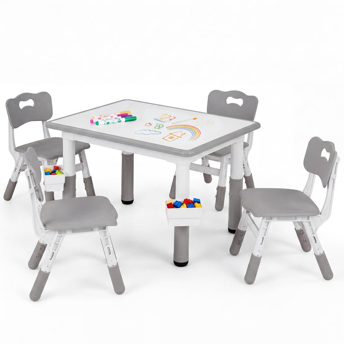 Kids Table and 4 Chairs Set, Height Adjustable Toddler Desk and Chair Set