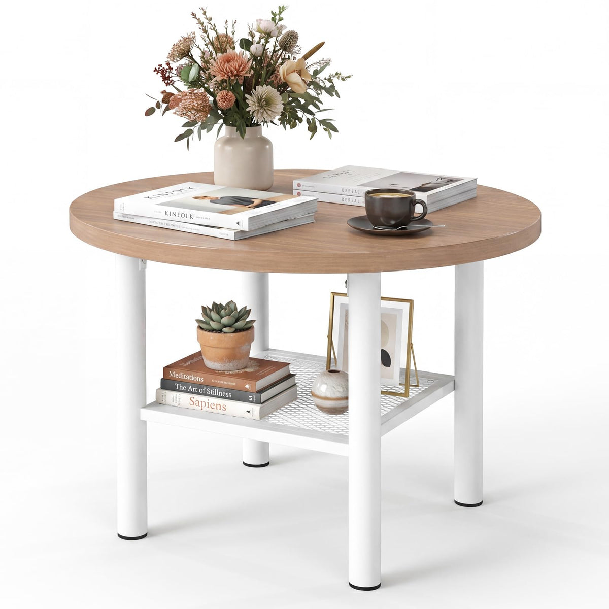 Giantex Round Coffee Table, 2-Tier Modern Circular Center Table