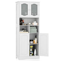 149cm Tall Bathroom Storage Cabinet with Frost Glass Doors and Shelves