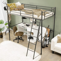 Twin Metal Loft Bed, Heavy-Duty Loft Bed Frame with Ladder & Safety Guard Rails