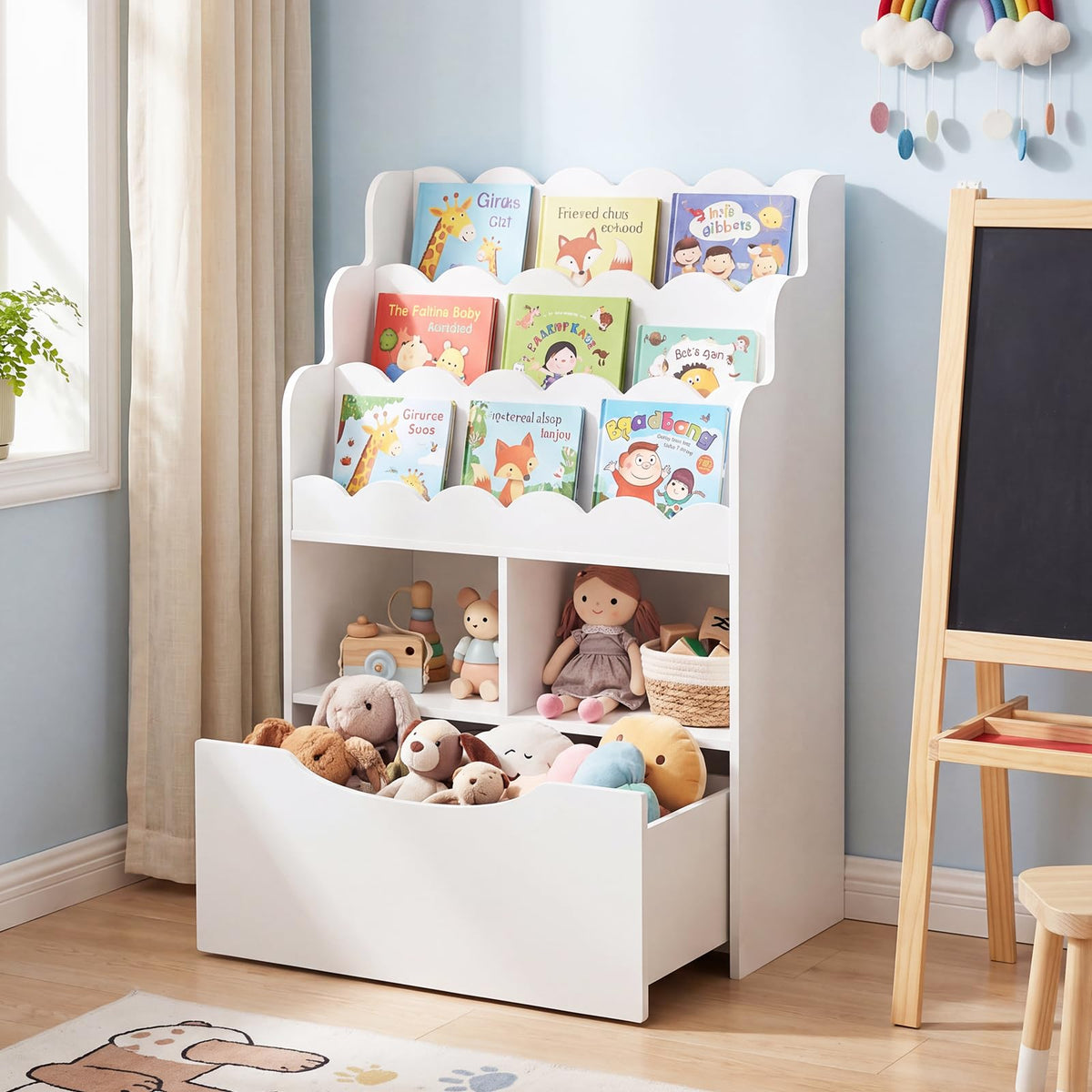Toy Storage Organizer w/Shelves & Rolling Drawer, Toddler Book Storage Chest