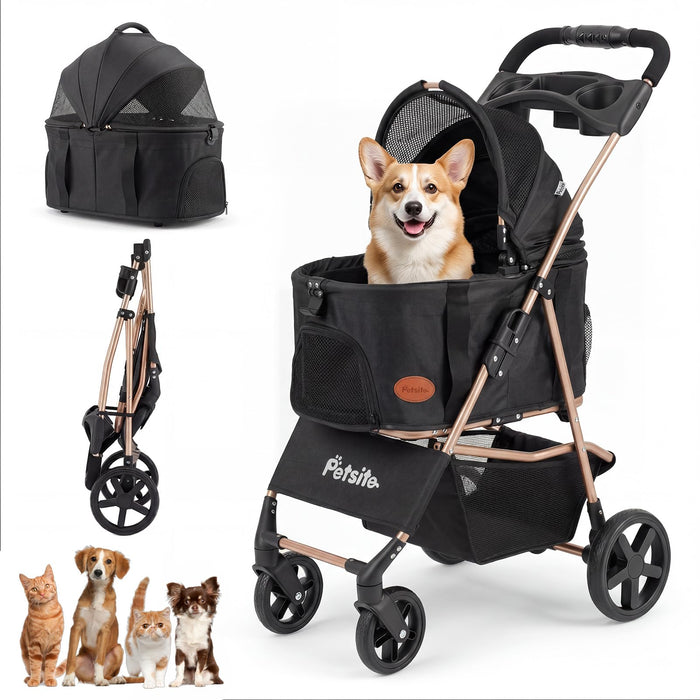 3-in-1 Pet Stroller for Dogs with Detachable Carrier and Cup Holder