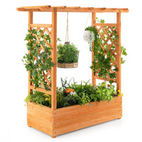 Giantex Raised Garden Bed with Trellis, Wood Planter Box with Roof & Side Trellis