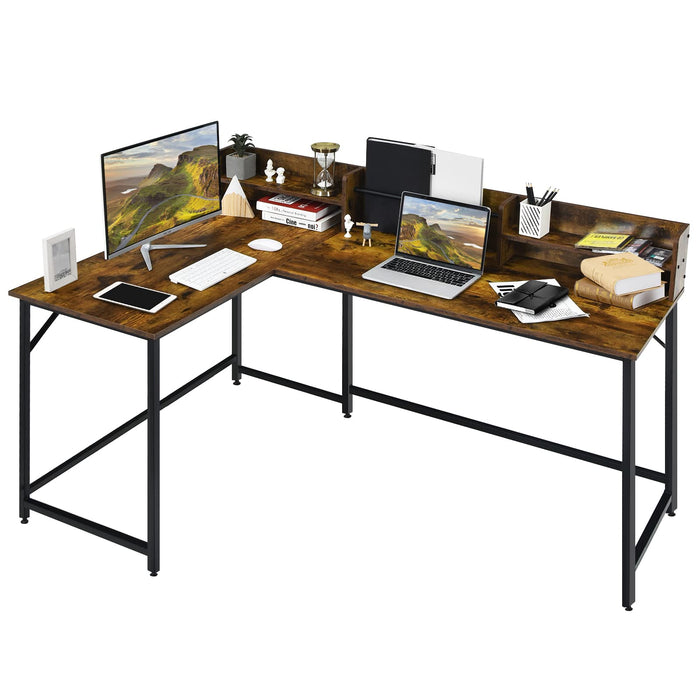 Giantex 166cm L-Shaped Desk, Study Writing Workstation w/Bookshelf Hutch