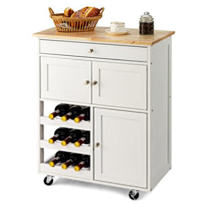 Giantex Kitchen Island Trolley, Rolling Cart with Ample Tabletop, 3 Doors Mobility Storage Cabinet