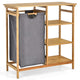 Giantex Bamboo Laundry Hamper Stand w/Sliding Bag & 3-Tier Open Shelves