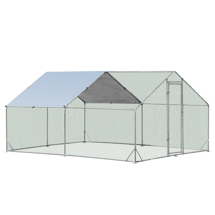 Large Spire-Shaped Chicken Coop, Galvanized Metal Hen House with Waterproof & Sun-protective Cover