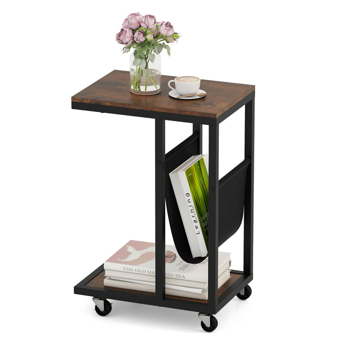 C-Shaped Side Table on Wheels