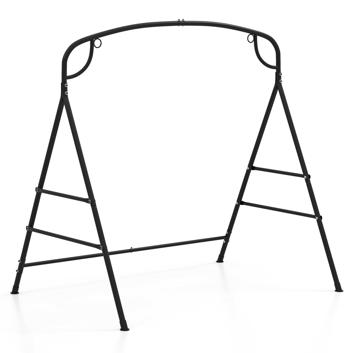 Patio Metal Swing Stand, Heavy-Duty A-Shaped Porch Swing Frame w/Double Side Bars & 2-Ring Design