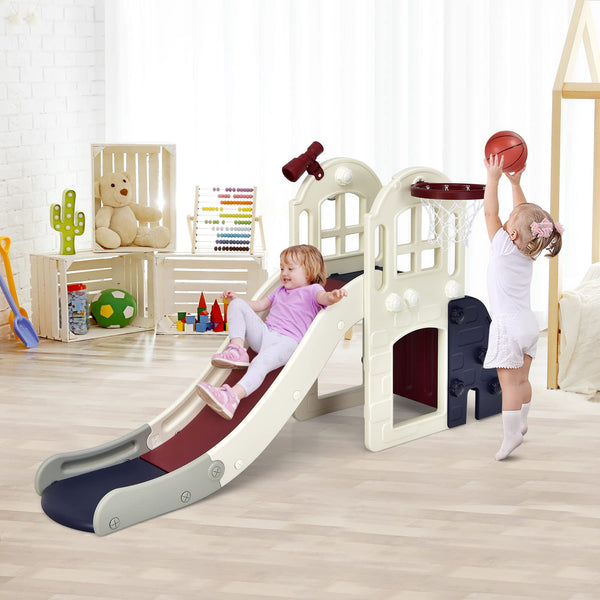 6-In-1 Large Slide with Basketball Hoop for Indoor & Outdoor Playground