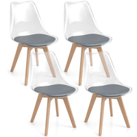 4-Pack Clear Dining Chairs with Wood Legs & PU Cushion