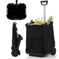 50L Folding Shopping Cart with 3 Pockets and Retractable Handlebar for Grocery