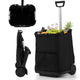 50L Folding Shopping Cart with 3 Pockets and Retractable Handlebar for Grocery