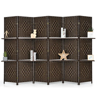 6-Panel Panel Screen Room Divider, 6Ft Wood Wall Divider, Freestanding Partition Stand, with 2 Storage Shelves