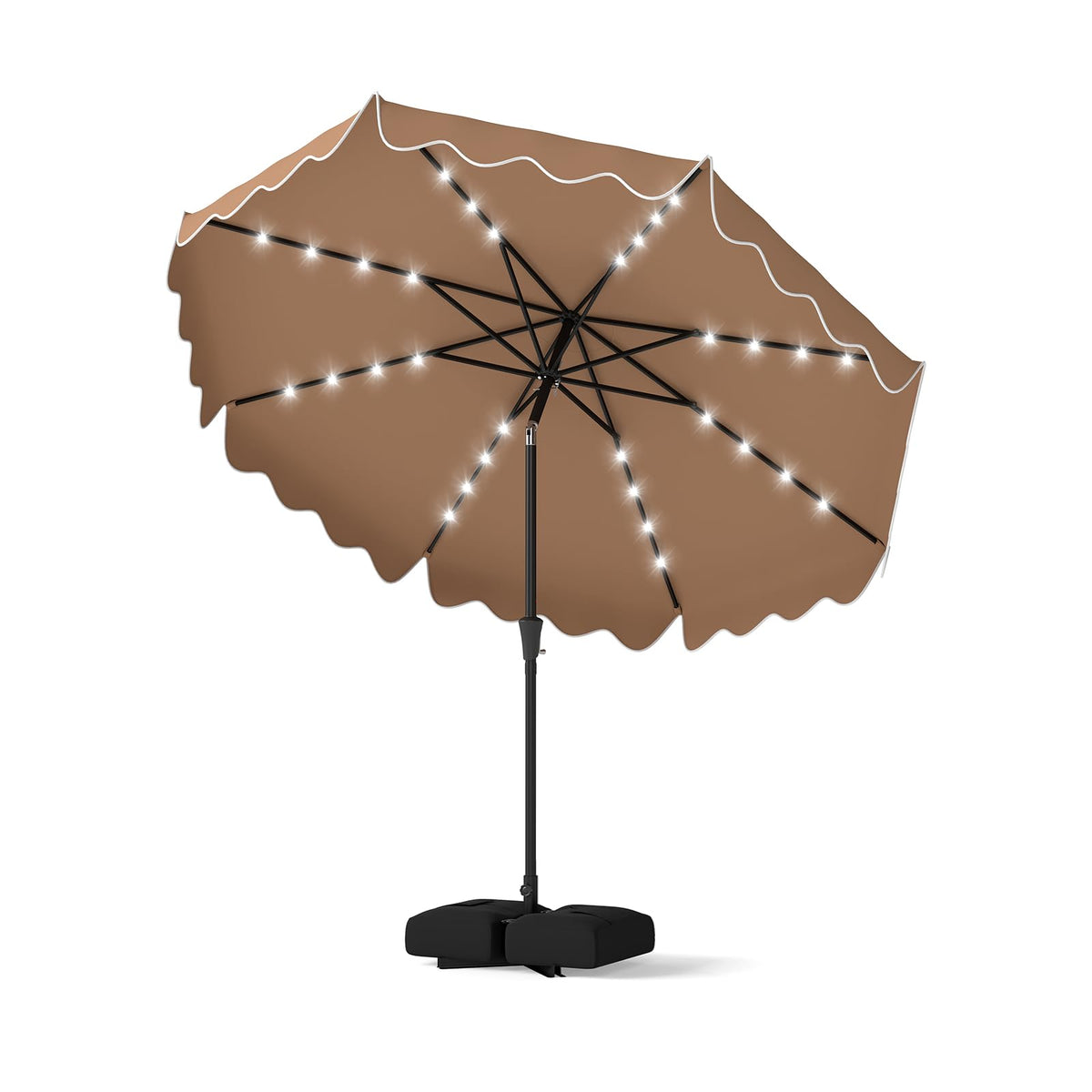 3M Sun Protective Umbrella with Weighted Base and Solar Lights for Deck