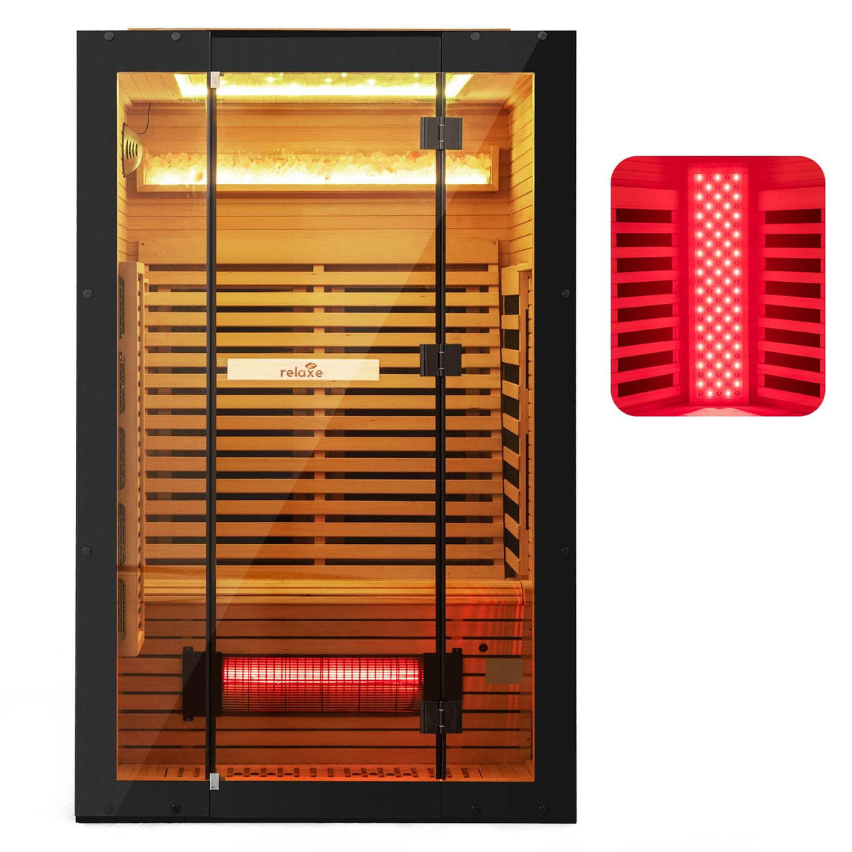 Infrared Wooden Sauna Room for 2 People with Heating Panels and Red Light Tubes