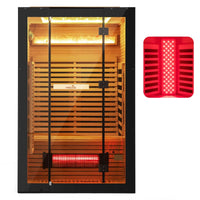 Infrared Wooden Sauna Room for 2 People with Heating Panels and Red Light Tubes