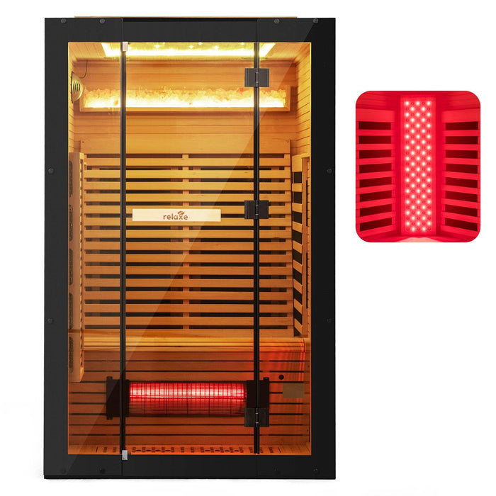 Infrared Wooden Sauna Room for 2 People with Heating Panels and Red Light Tubes