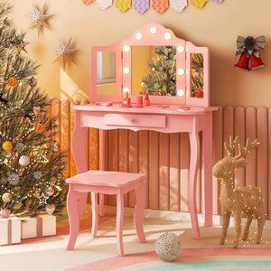 Kids 2-in-1 Vanity Table and Stool Set