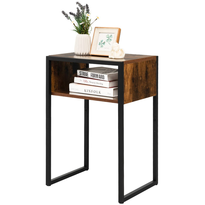 Giantex Industrial End Table, Retro Side Table with 2-Tier Open Storage Shelf, Rustic Brown