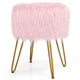Giantex Luxury Faux Fur Vanity Stool Chair, Round Footstool Ottoman w/Metal Legs