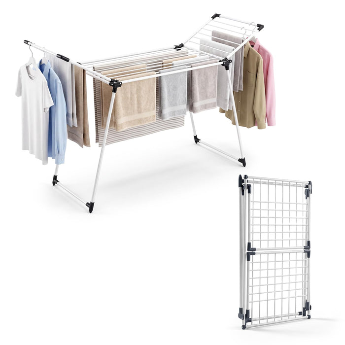 Foldable Laundry Rack with 2 Gullwings and Heavy Duty Metal Frame for Laundry Room