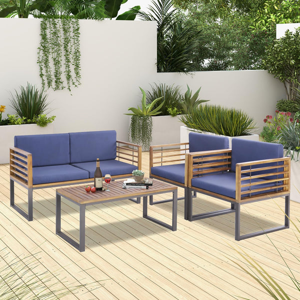 4 Piece Patio Chair Set with Soft Seat & Back Cushions for Backyard