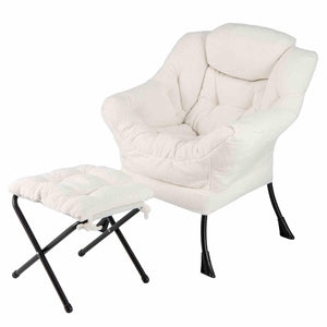 Lazy Chair with Ottoman, Modern Accent Chair with Folding Footrest, Head Pillow, Armrests