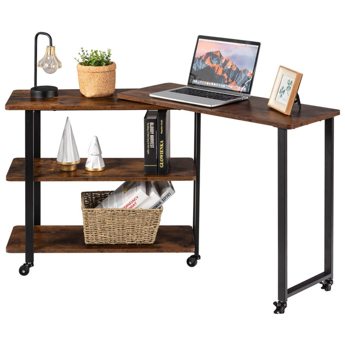 Giantex 360° Free Rotating Sofa Side Table, Mobile End Table with 2-Tier Storage Shelves