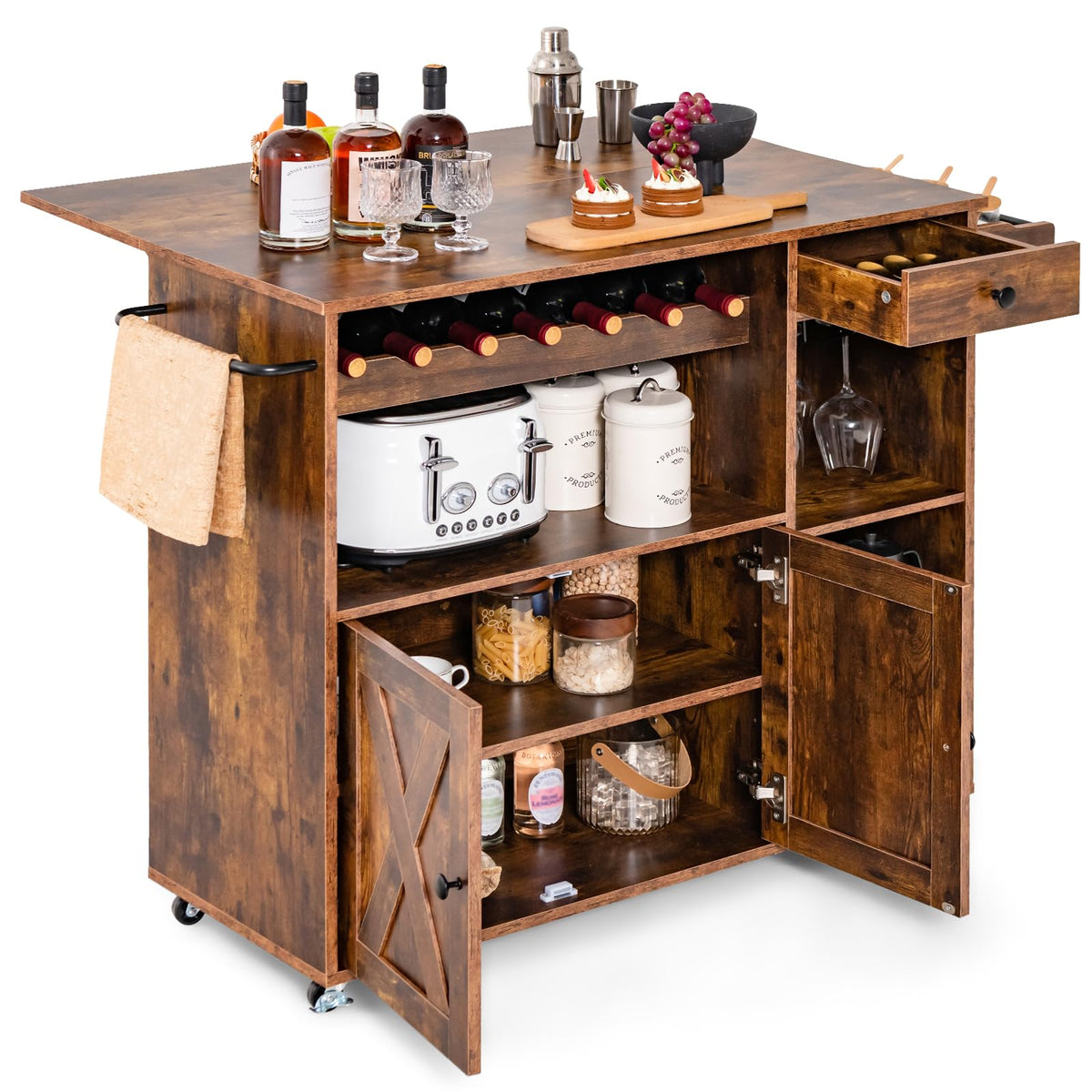 Giantex Rolling Kitchen Island Cart with Drop Leaf