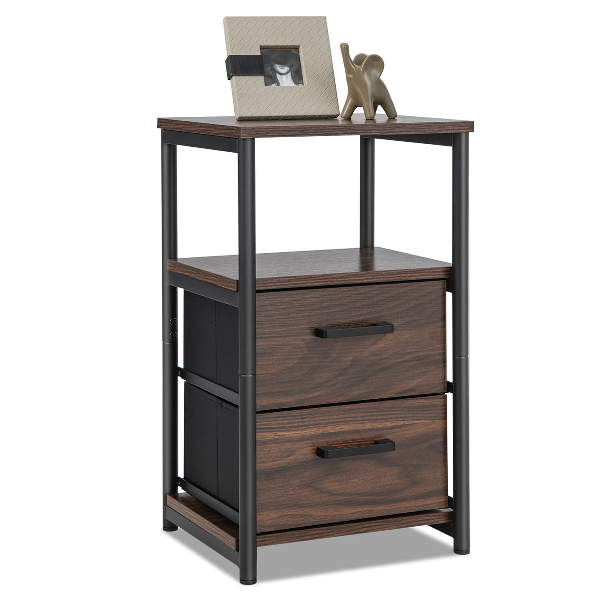 Giantex Retro Nightstand, Bedside Table with 2 Removable Fabric Drawers & Sturdy Metal Frame