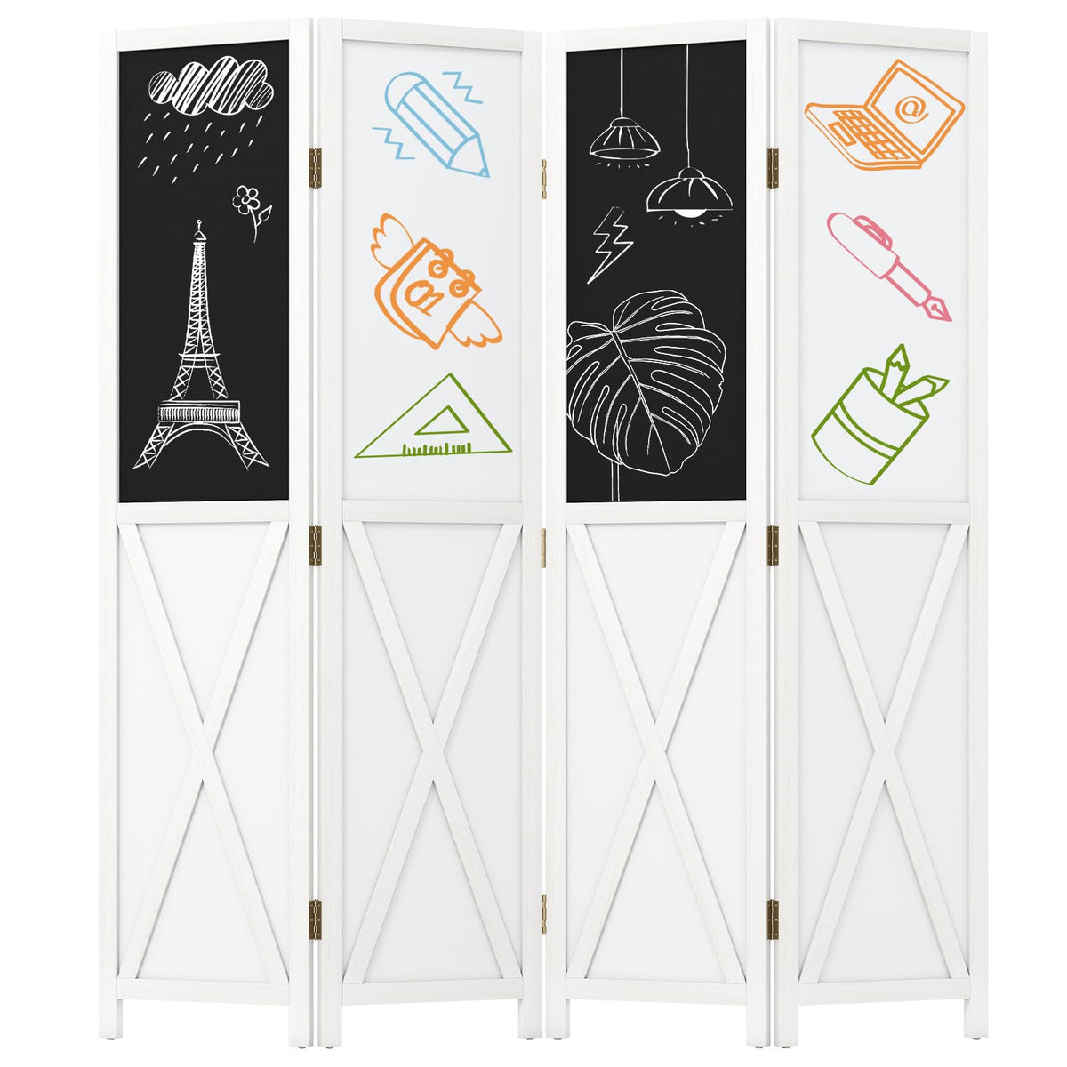 Giantex 170 CM Tall 4-Panel Room Divider with 2 Blackboards & 2 Whiteboards