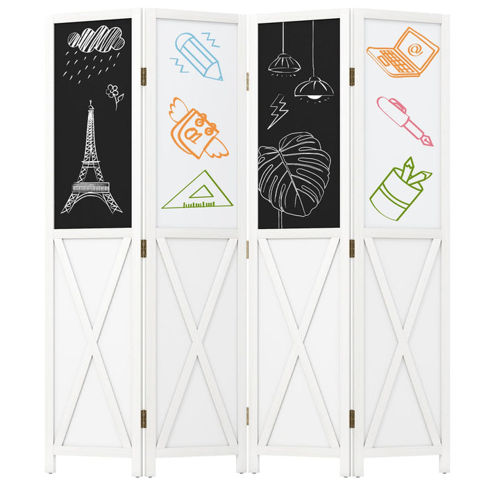Giantex 170 CM Tall 4-Panel Room Divider with 2 Blackboards & 2 Whiteboards