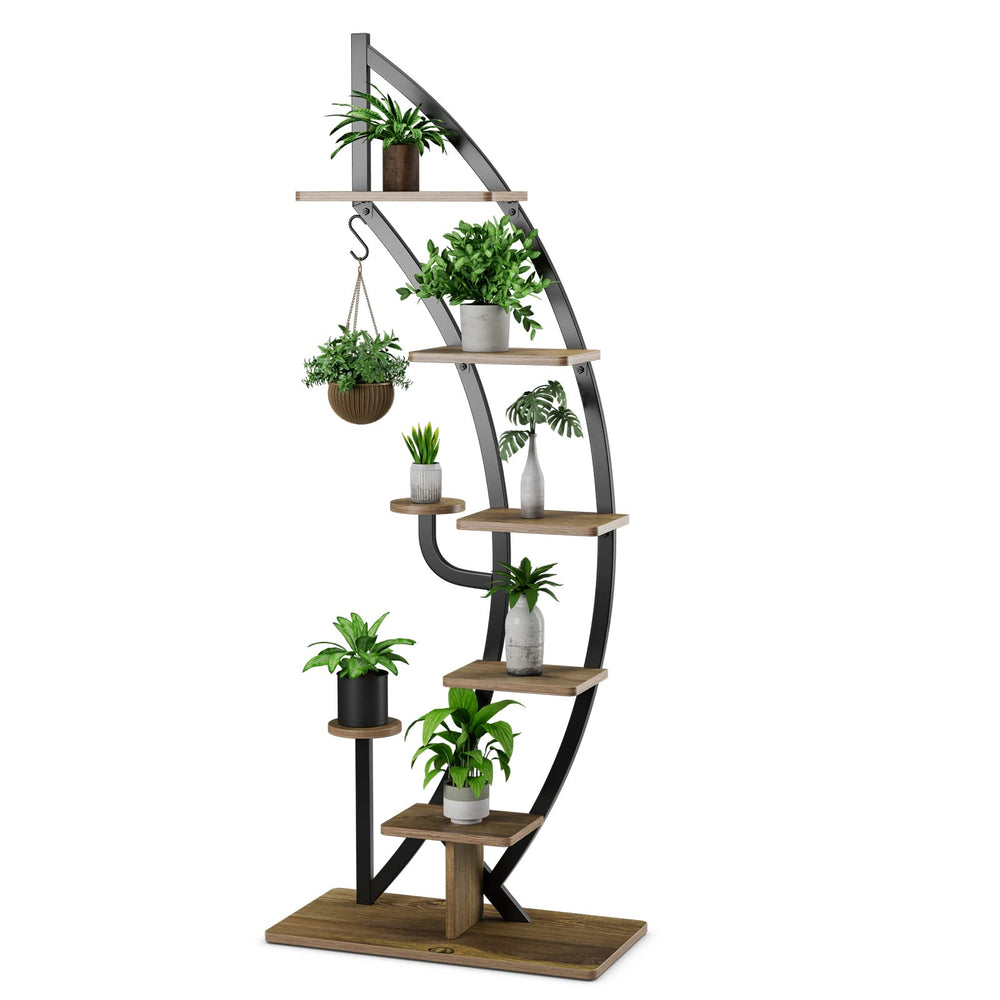 6-Tier Tall Metal Plant Stand Rack, Curved Half Moon Shape Ladder Plan ...