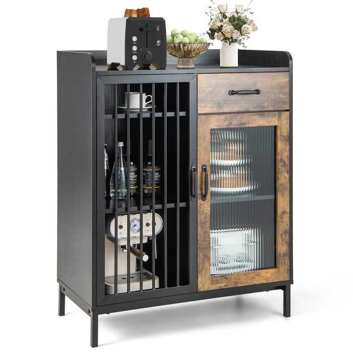 Giantex Buffet Sideboard, Industrial Pantry Cupboard, Drawer, Compartments, Mesh & Tempered Glass Door