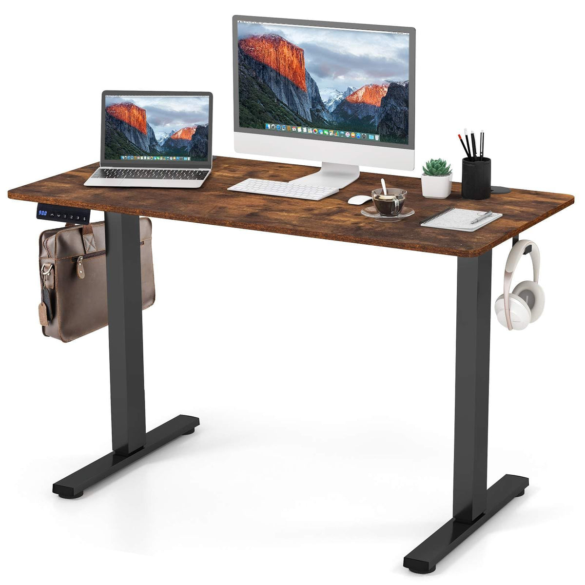 Electric Standing Desk with 3 Memory Height Settings and 2 Hanging Hook