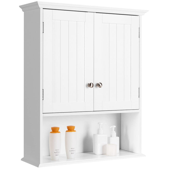 Giantex Bathroom Wall Cabinet, Wooden Hanging Cabinet w/Doors & Shelves, White