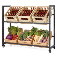 Giantex 2-Tier Drink Crate Rack, Rolling Bottle Crate Shelf with 4 Universal Wheels, 2 Hooks, 2 Tilt Angles for Beer