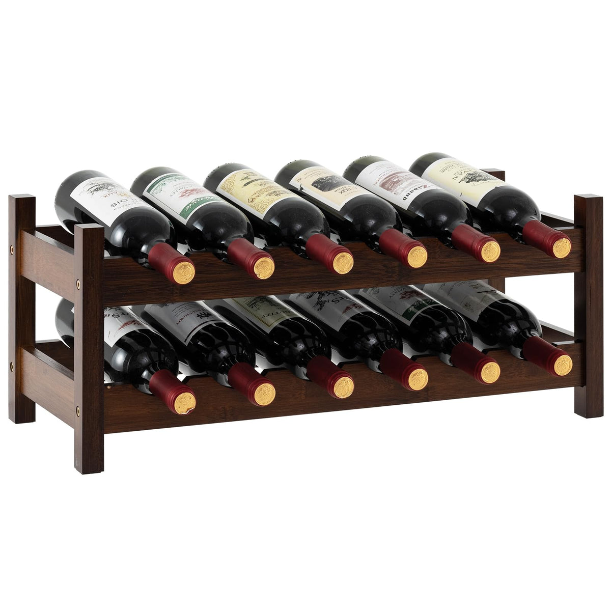 12 Bottle 2-Tier Wine Storage Organizer with Bamboo Holder for Countertop Wine Cellar