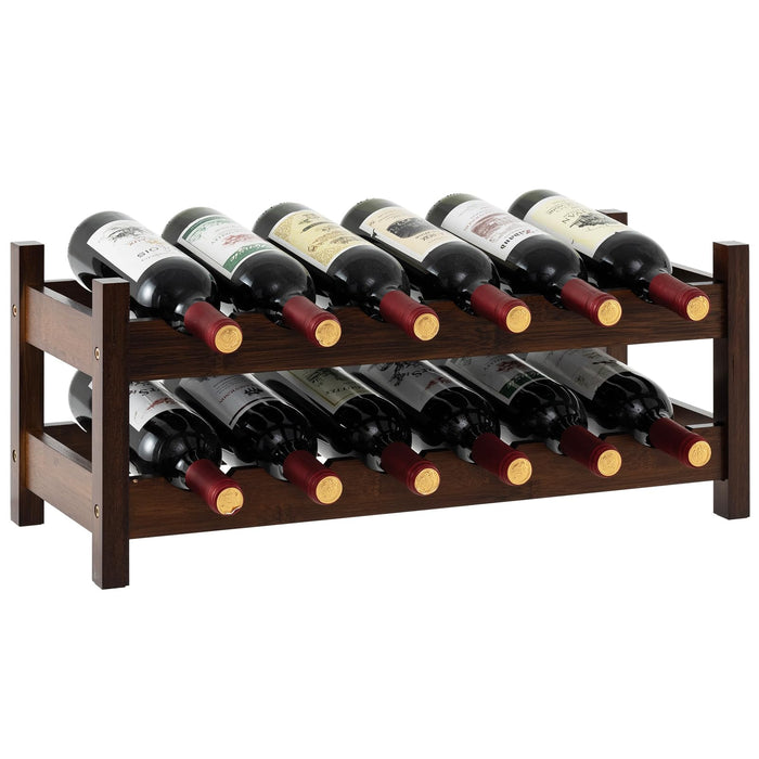 12 Bottle 2-Tier Wine Storage Organizer with Bamboo Holder for Countertop Wine Cellar