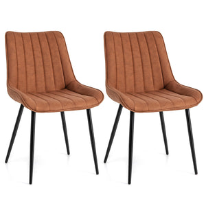 Giantex Dining Chair Set of 2, Faux-Leather Fabric Kitchen Dining Room Chairs, Upholstered Leisure Chairs w/Metal Legs