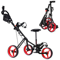 3-Wheel Folding Golf Push Cart, Multifunctional Push Pull Golf Trolley with Adjustable Handle